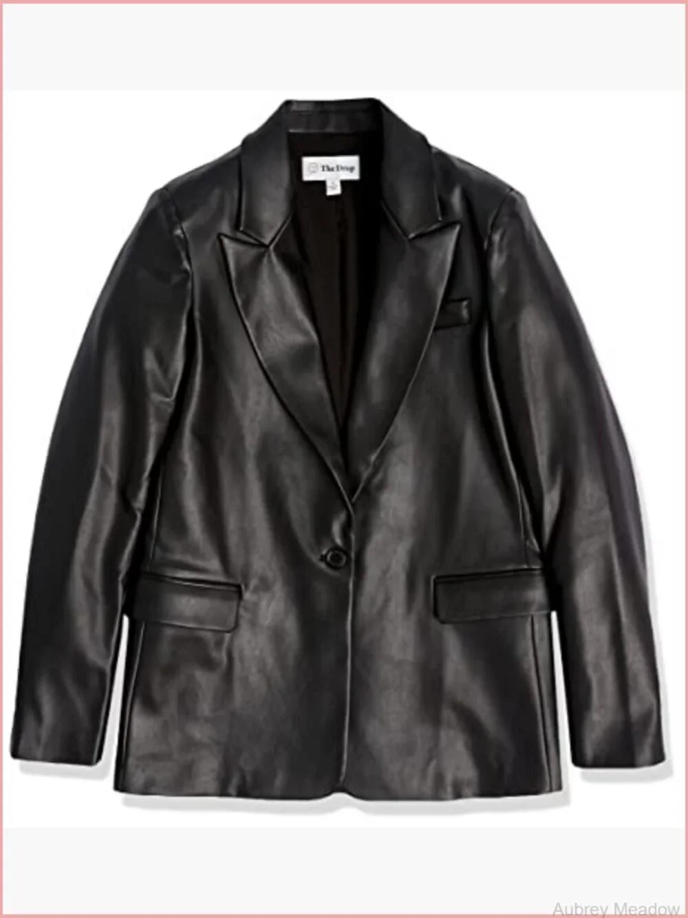 Women's Long Blazer, Faux Leather, Button Front, Notch Collar